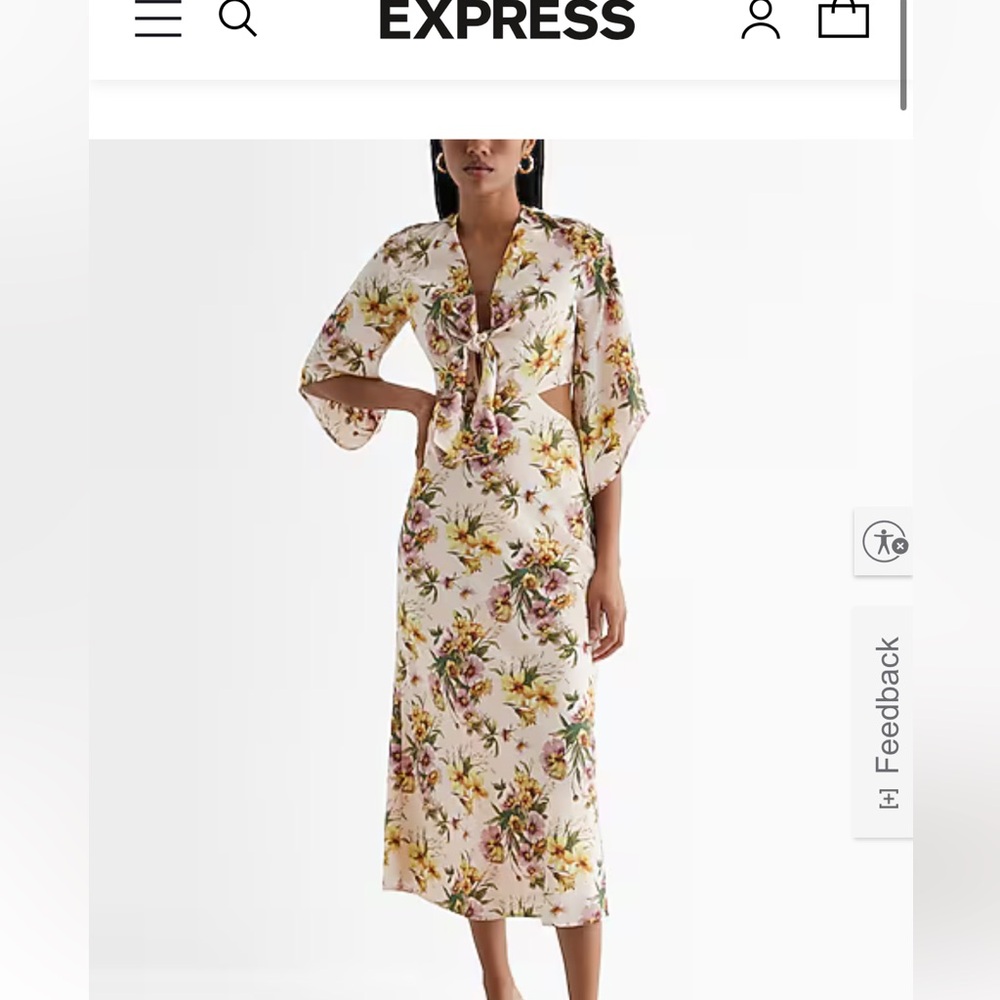 Express Floral Midi Dress with Tie Front